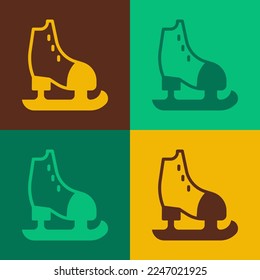 Pop art Skates icon isolated on color background. Ice skate shoes icon. Sport boots with blades.  Vector