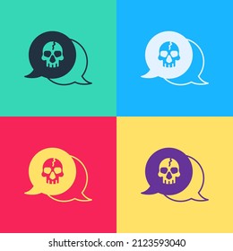 Pop art Skull icon isolated on color background. Pirate captain. Happy Halloween party.  Vector