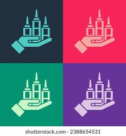 Pop art Skyscraper icon isolated on color background. Metropolis architecture panoramic landscape.  Vector