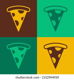 Pop art Slice of pizza icon isolated on color background. Fast food menu.  Vector