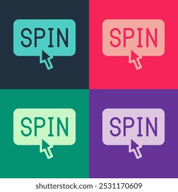 Pop art Slot machine spin button icon isolated on color background.  Vector