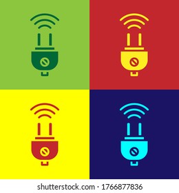 Pop art Smart electric plug system icon isolated on color background. Internet of things concept with wireless connection. Vector