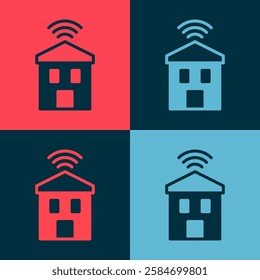 Pop art Smart home with wi-fi icon isolated on color background. Remote control.  Vector