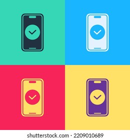 Pop art Smartphone, mobile phone icon isolated on color background.  Vector