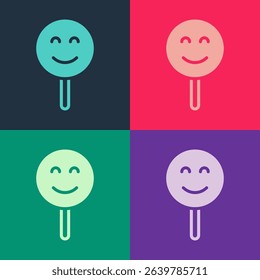 Pop art Smile face icon isolated on color background. Smiling emoticon. Happy smiley chat symbol.  Vector