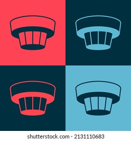 Pop art Smoke alarm system icon isolated on color background. Smoke detector.  Vector