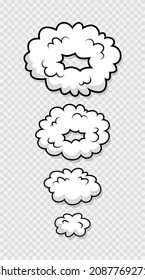 Pop art smoke clouds. Comic funny balloons. Cartoon elements. Speech bubbles. Message shape with speed effect. Sky air objects. Explosion bomb frame. Vector illustration.