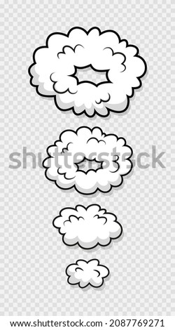 Pop art smoke clouds. Comic funny balloons. Cartoon elements. Speech bubbles. Message shape with speed effect. Sky air objects. Explosion bomb frame. Vector illustration.
