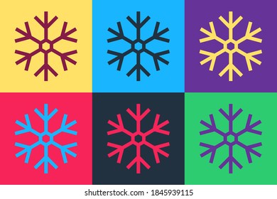 Pop art Snowflake icon isolated on color background. Vector.