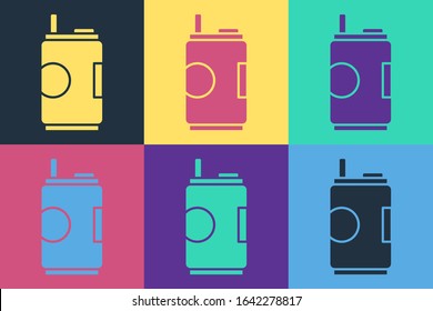 Pop art Soda can icon isolated on color background.  Vector Illustration