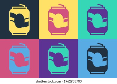 Pop art Soda can icon isolated on color background.  Vector