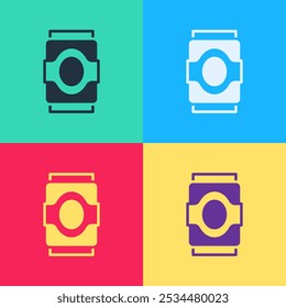 Pop art Soda can icon isolated on color background.  Vector