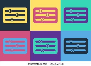 Pop art Sound mixer controller icon isolated on color background. Dj equipment slider buttons. Mixing console.  Vector Illustration