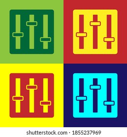 Pop art Sound mixer controller icon isolated on color background. Dj equipment slider buttons. Mixing console. Vector.