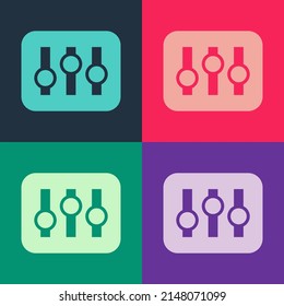 Pop art Sound mixer controller icon isolated on color background. Dj equipment slider buttons. Mixing console. Vector