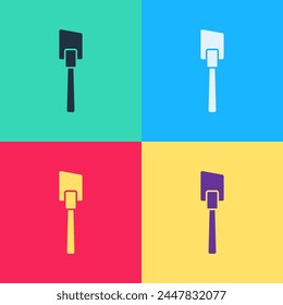 Pop art Spatula icon isolated on color background. Kitchen spatula icon. BBQ spatula sign. Barbecue and grill tool.  Vector