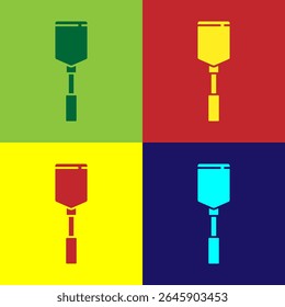 Pop art Ícone de espátula isolado no fundo da cor. Ícone da espátula da cozinha. Sinal de espátula para churrasco. Churrasco e ferramenta de grelha.  Vetor