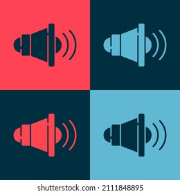 Volumen del parlante de arte pop, símbolo de sonido de voz de audio, icono de música de medios aislado en el fondo de color.  Vector