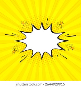 Pop art speech bubble burst on yellow rays background