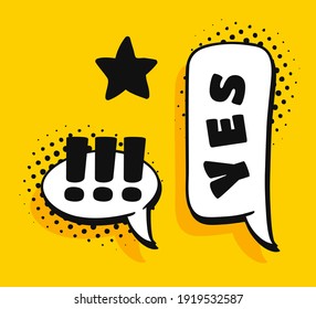 Pop art speech bubble drawing with text. Cartoon style vector collection of frames. Comic illustration on color background