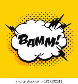 Dibujo de burbuja de discursos de arte pop con texto. Colección vectorial de cuadros con estilo de dibujos animados. Ilustración cómica sobre fondo de color