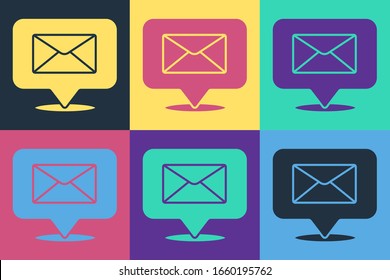 Pop art Speech bubble with envelope icon isolated on color background.  Vector Illustration