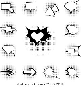 pop art, speech bubble, heart icon in a collection with other items