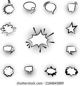 pop art, speech bubble icon in a collection with other items