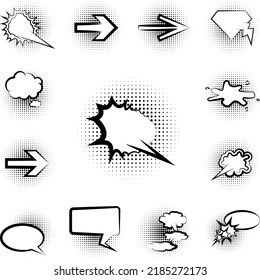 pop art, speech bubble icon in a collection with other items