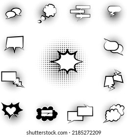 pop art, speech bubble icon in a collection with other items