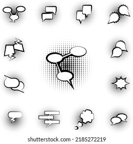 pop art, speech bubble icon in a collection with other items