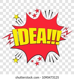 Pop art speech bubble with Idea. Vector bright dynamic cartoon illustration in retro pop art style isolated on  transparent background.
