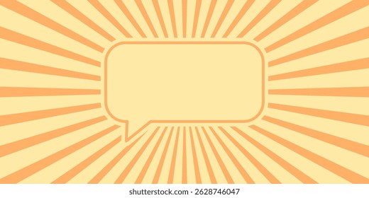 Pop art Speech bubble on Yellow Sunburst Pattern Background.