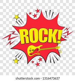 Pop art speech bubble with Rock. Vector bright dynamic cartoon illustration in retro pop art style isolated on  transparent background.