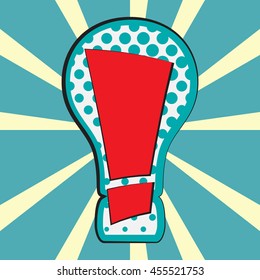 Pop art speech bubble in shape of lightbulb with Exclamation point, vector