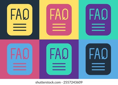 Pop art Speech bubble with text FAQ information icon isolated on color background. Circle button with text FAQ.  Vector