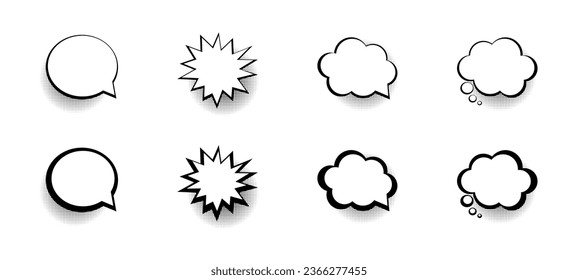 Pop art speech bubble vector illustration. Comic style chat bubbles with halftone set.