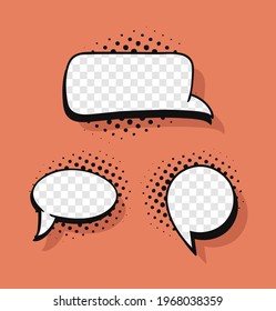 Pop art speech bubble without text and Transparent Background. Cartoon style vector collection of frames. Comic illustration