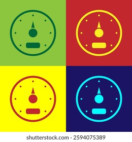 Pop art Speedometer icon isolated on color background.  Vector
