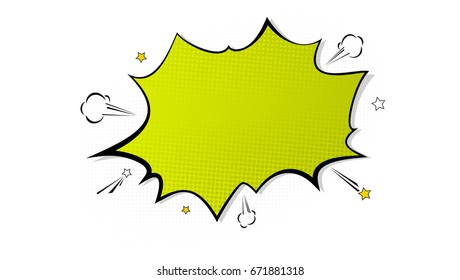 Pop art splash background, explosion in comics book style, blank layout template with halftone dots, cloud and beams isolated dots pattern on white backdrop. Vector template for ad, covers, posters.