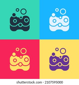 Pop art Sponge icon isolated on color background. Wisp of bast for washing dishes. Cleaning service concept.  Vector