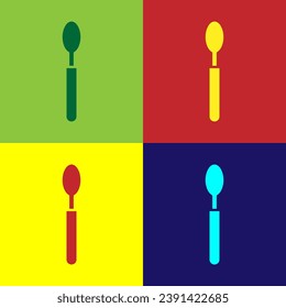 Pop art Spoon icon isolated on color background. Cooking utensil. Cutlery sign.  Vector Illustration