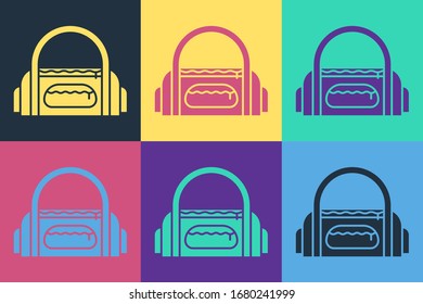Pop art Sport bag icon isolated on color background.  Vector Illustration