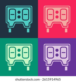 Pop art Sport baseball mechanical scoreboard and result display icon isolated on color background. Vector