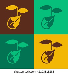Pop art Sprout icon isolated on color background. Seed and seedling. Leaves sign. Leaf nature.  Vector