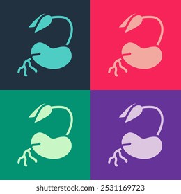Pop art Sprout icon isolated on color background. Seed and seedling. Leaves sign. Leaf nature.  Vector