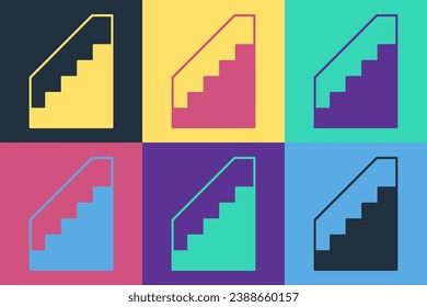 Pop art Stairs up icon isolated on color background.  Vector