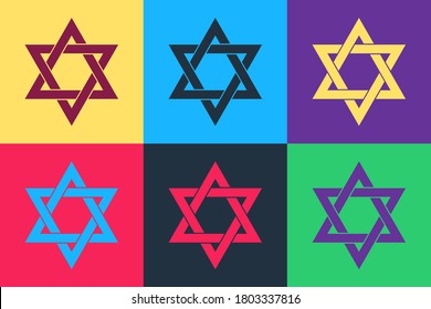 Pop art Star of David icon isolated on color background. Jewish religion symbol. Vector.