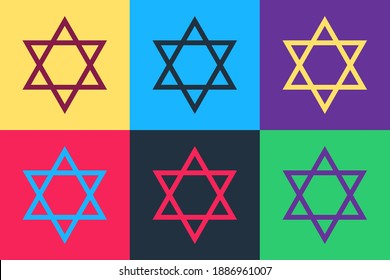 Icono de Estrella de arte pop de David aislado en fondo de color. Símbolo de religión judía. Vector.