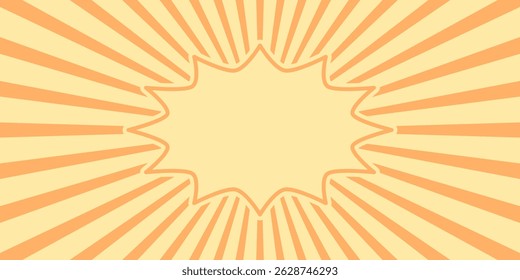 Pop art Star Speech bubble on Yellow Sunburst Pattern Background. Vector illustration.